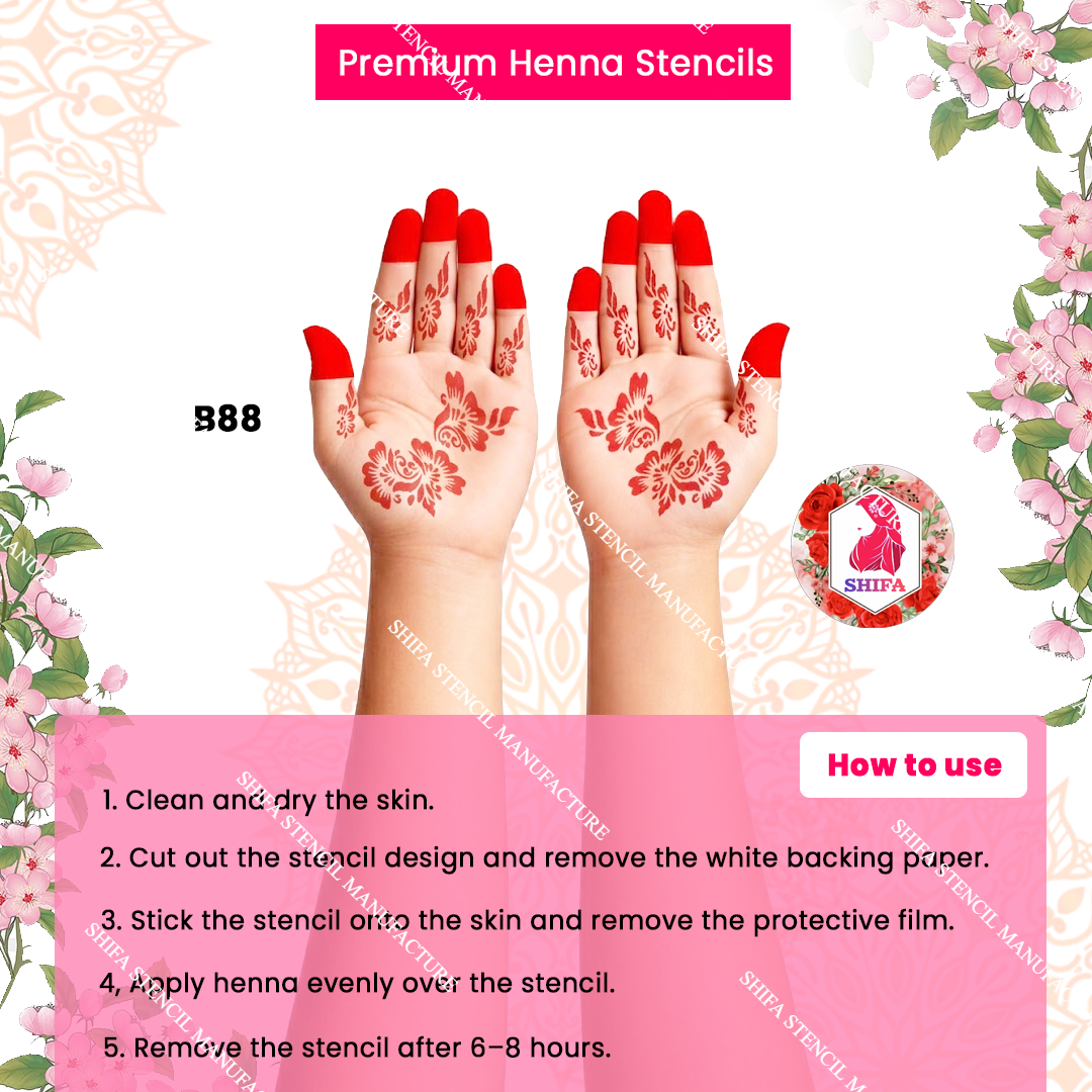 B88 (age 5 to 10) Blossom Whisper Elegance double hand Henna Stencil